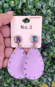 Leathered Gem Earring - Lilac